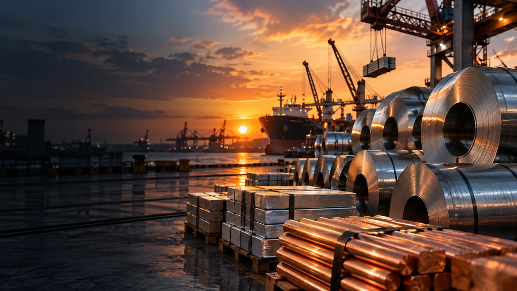Metal trading and industrial metals at an international port.
